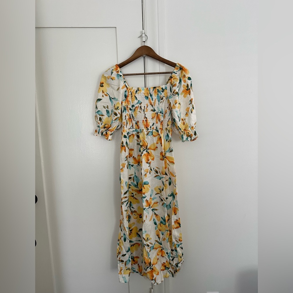 NWT Yellow floral linen Gap midi dress